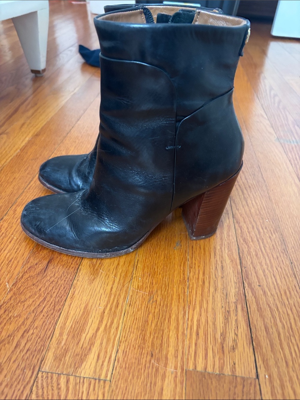 Ivanka Trump Black Leather Ankle Booties with Stacked Heel